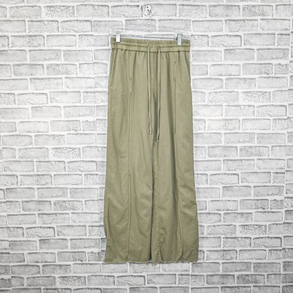 Raquel Allegra Women's wide leg Drawstring Pants in green fringe hem size 0 - Picture 5 of 9